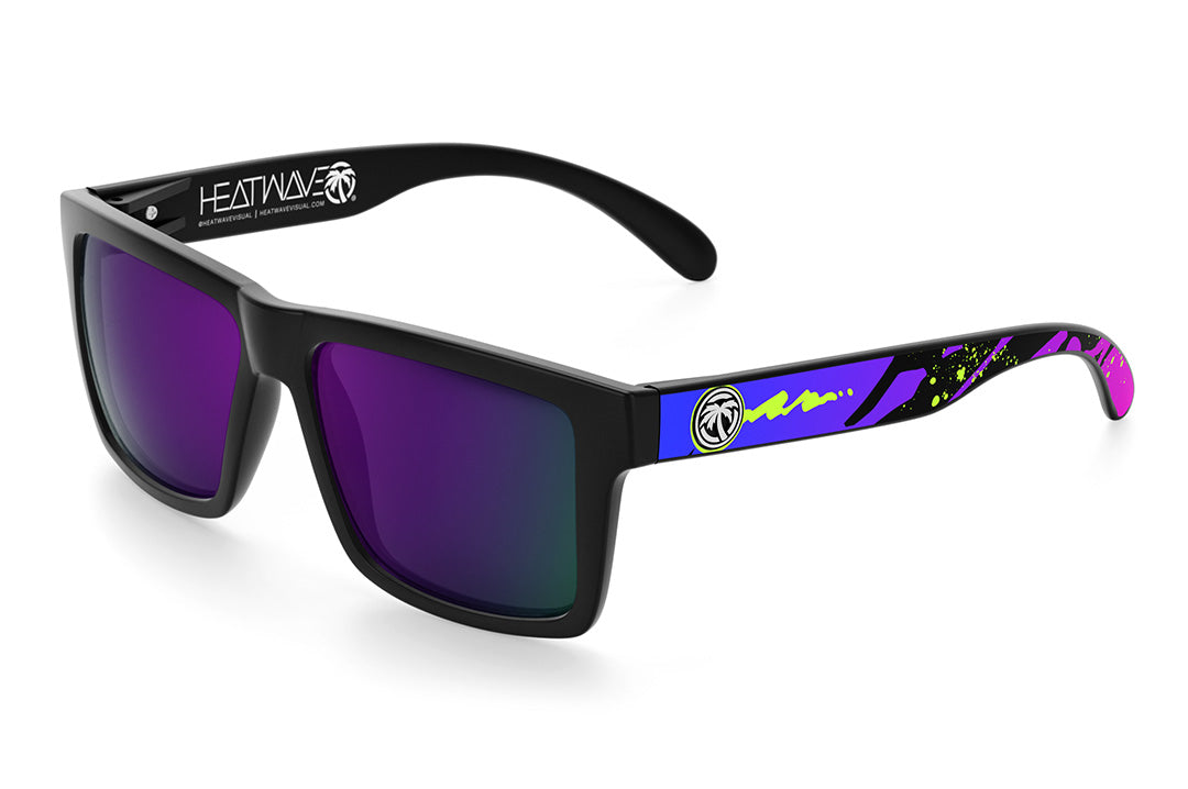 Heat Wave Visual Vise Sunglasses with black frame, gel print arms and ultra violet lenses.