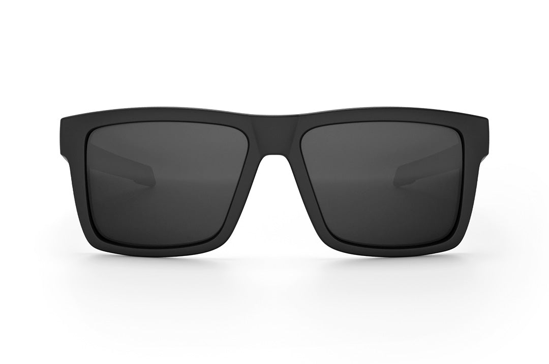 Front view of the Heat Wave Visual Performance Vise Sunglasses with black frame and black lenses.