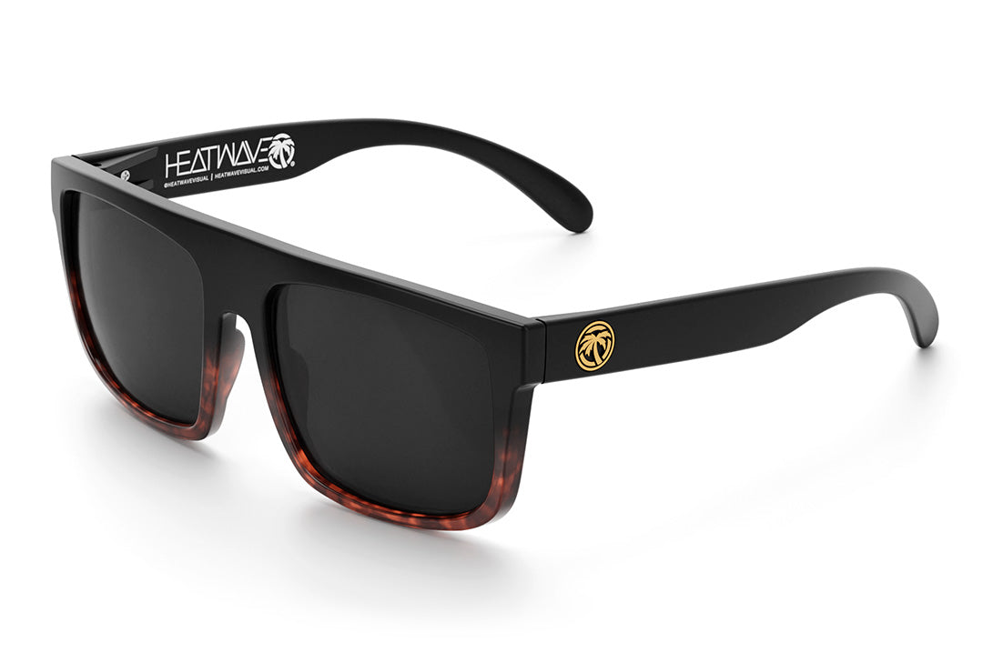 Heat Wave Visual Regulator Sunglasses with black and tortoise brown frame and black lenses.