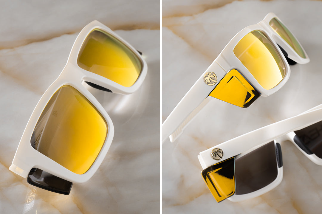 Two images of the Performance XL VISE Sunglasses: GLOSS WHITE Gold Lens Z87+