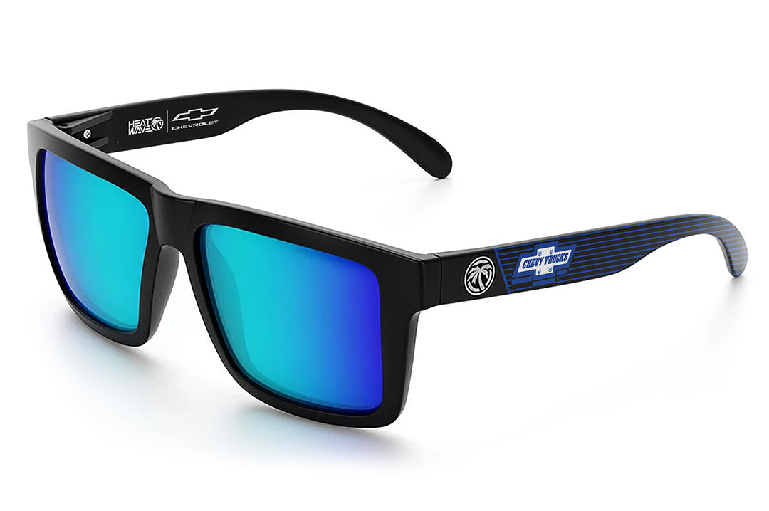 Heat Wave Visual XL Vise Sunglasses with black frame, Chevy Truck print arms and Galaxy lens.