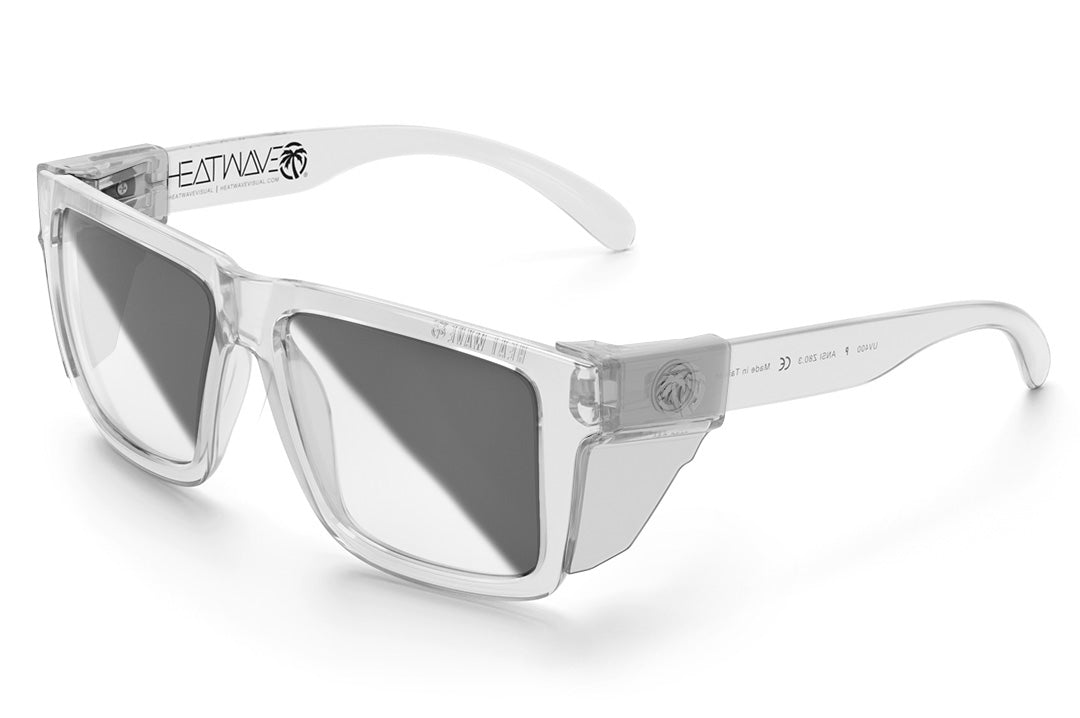 Heat Wave Visual XL Vise Sunglasses with vapor clear frame, photochromic lenses and clear side shields.
