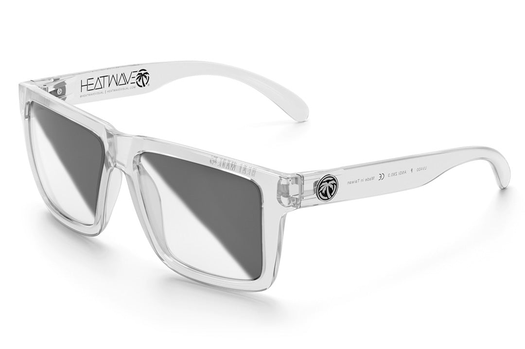 Heat Wave Visual XL Vise Sunglasses with vapor clear frame and photochromic lenses.