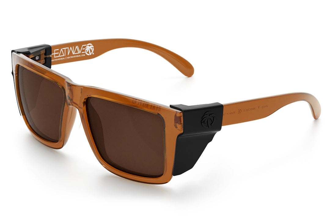 3/4 angle view of the XL VISE Sunglasses: Saddle with black side shields on a white background.