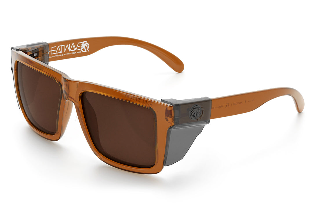 3/4 angle view of the XL VISE Sunglasses: Saddle with smoke side shields on a white background.