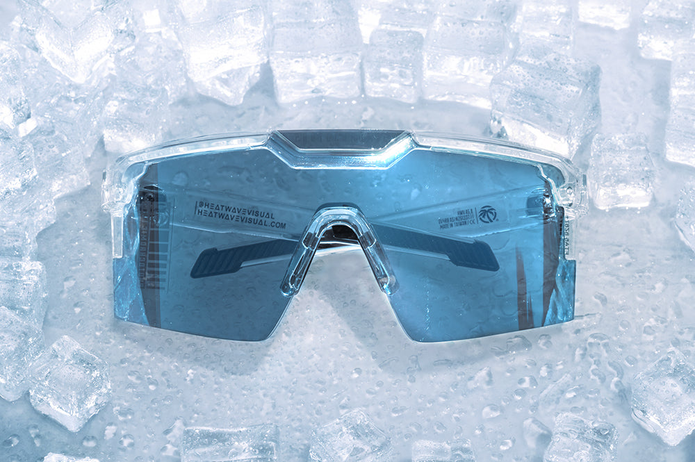 Surrounded by ice cube is the Heat Wave Visual Arctic Photochromic Future Tech sunglasses.