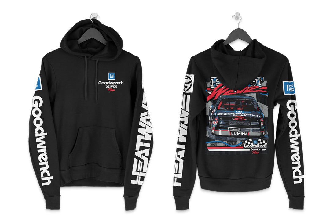 Heat Wave Visual GM Goodwrench black sweatshirt with nascar graphic on the back. 