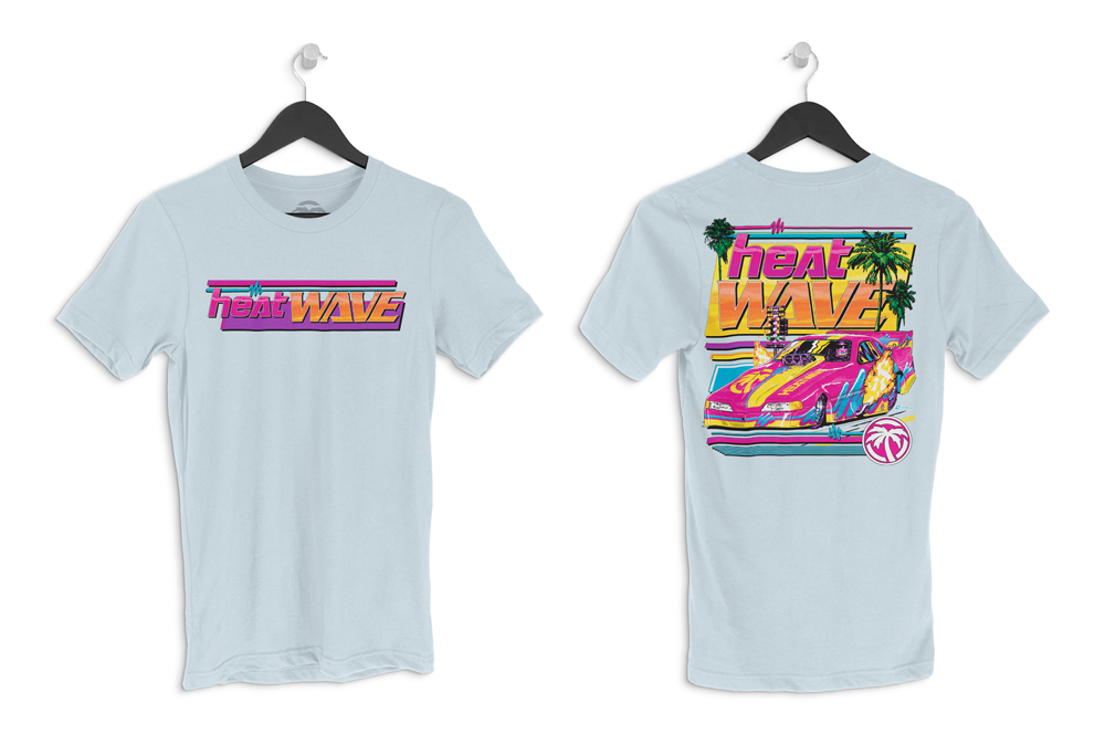 Front and back shot of the Heat Wave Zoomies T-Shirt on a white background.