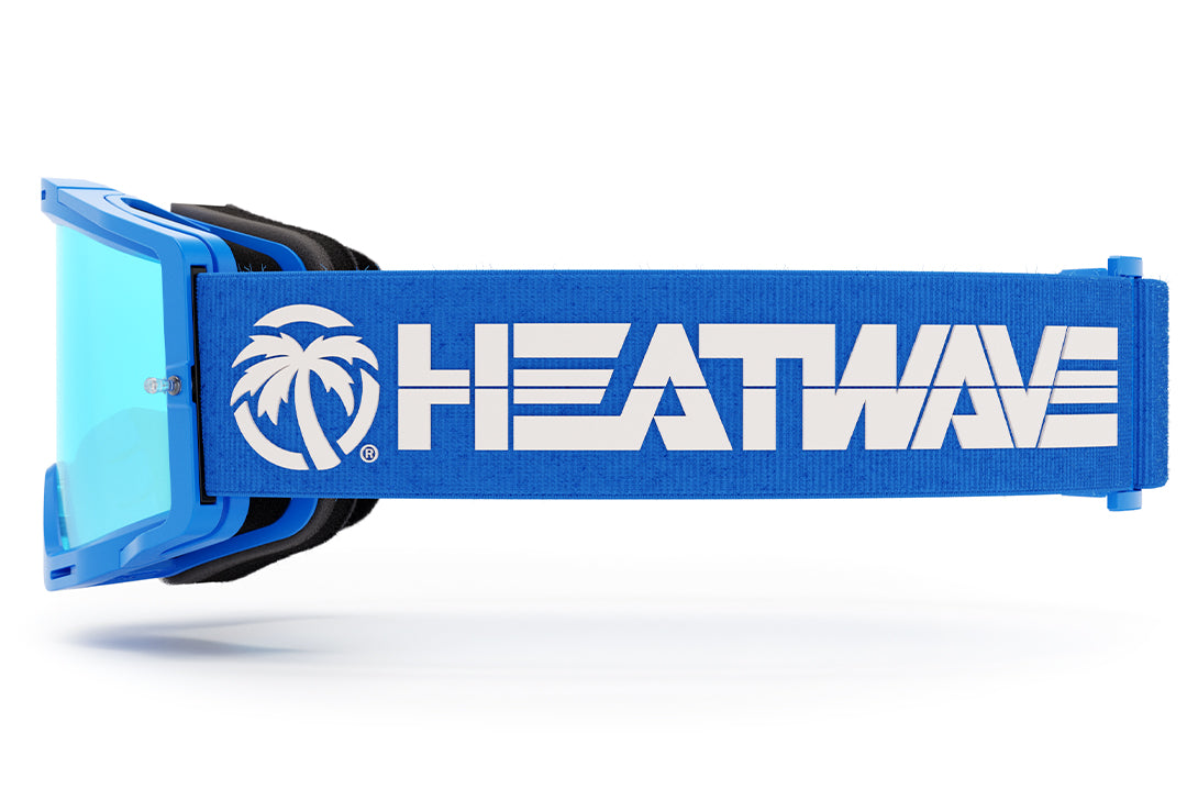 Side view of the Heat Wave Visual MXG 250 Motosport Goggle in the billboard icon arc flash blue color way. 