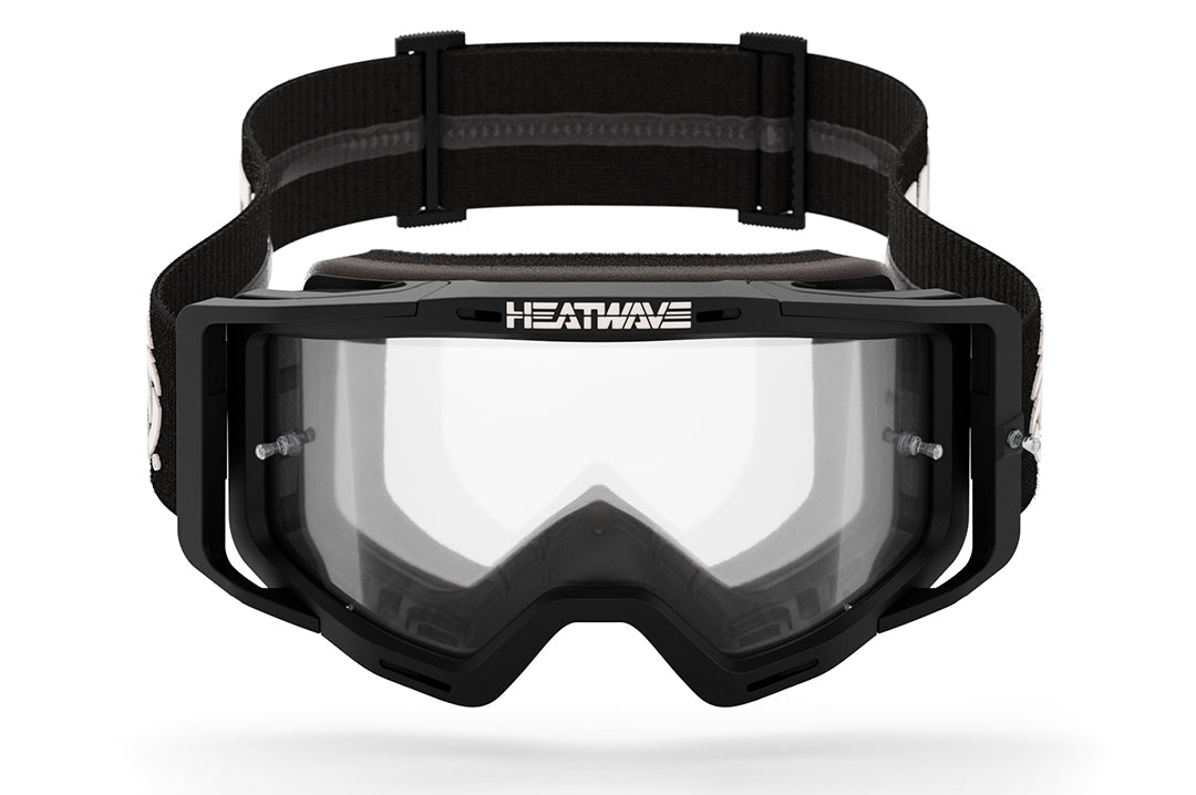 Front of the Heat Wave Visual MXG 250 Motosport Goggle in the billboard icon black color way. 