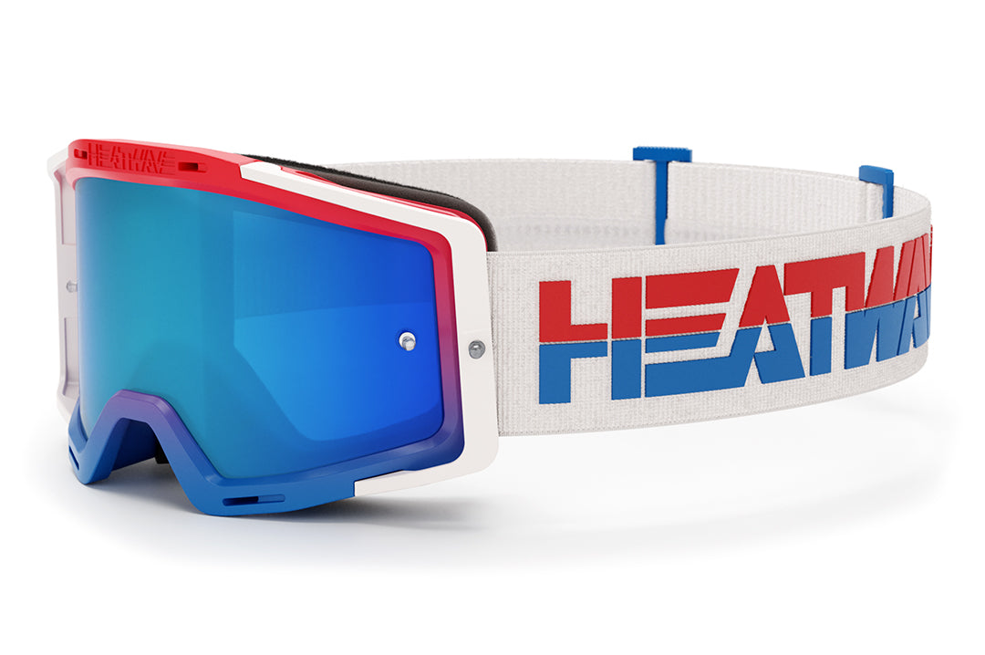 Heat Wave Visual MXG 250 Goggles with red and blue billboard olympic graphics.