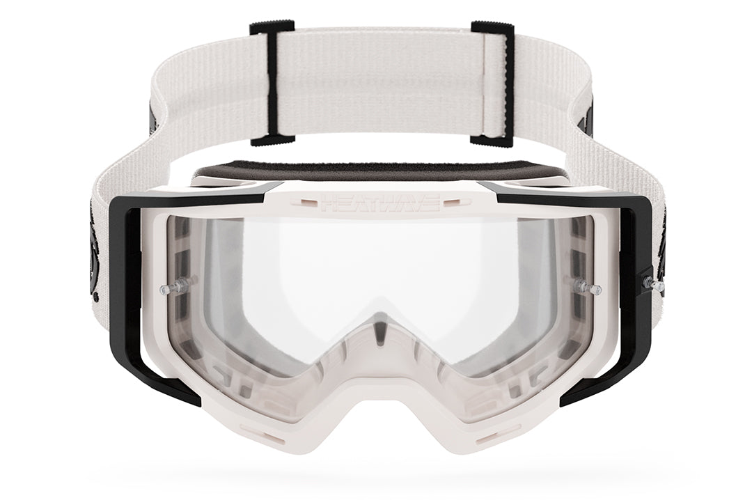 Front of the Heat Wave Visual MXG 250 Motosport Goggle in the billboard icon white color way. 