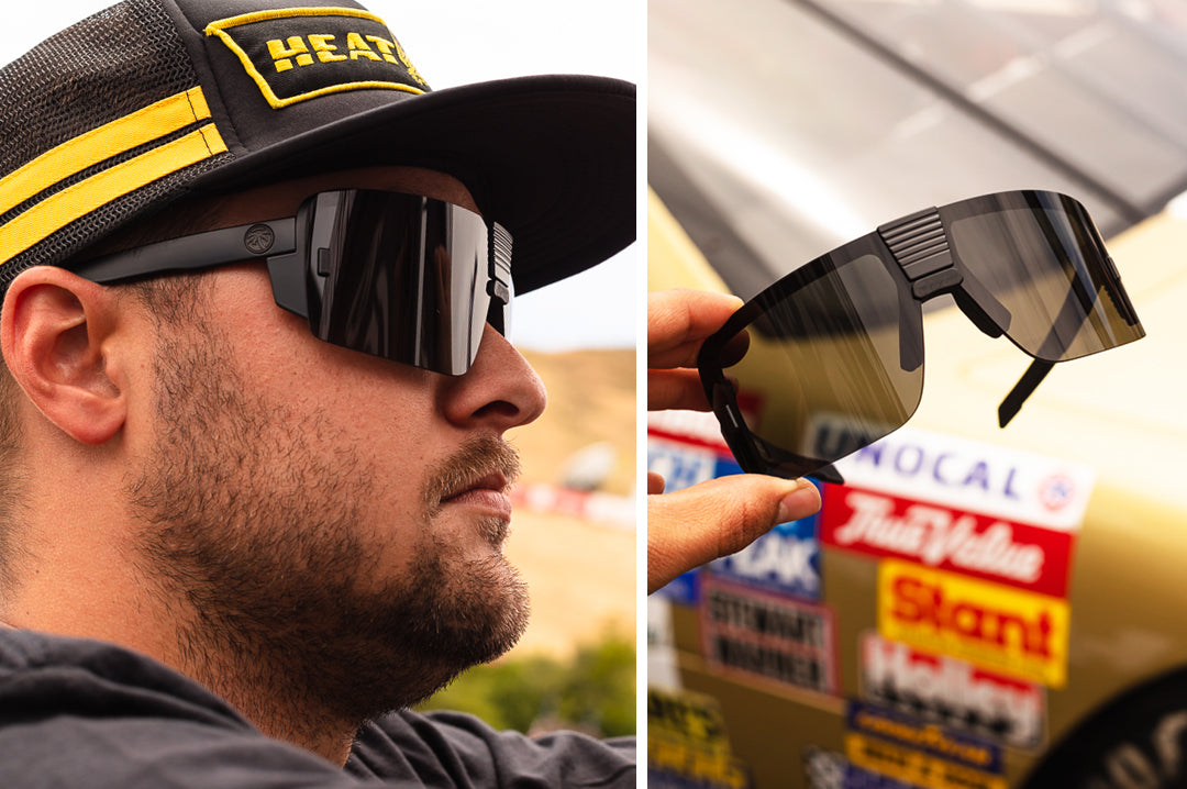 Ian wearing the Heat Wave Visual Vector Sunglasses with black frame and black lens.