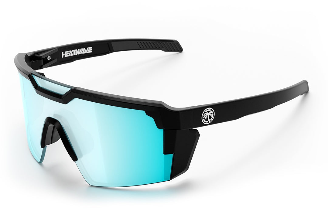 Heat Wave Visual Future Tech Sunglasses with black frame and arctic chrome light blue lens.