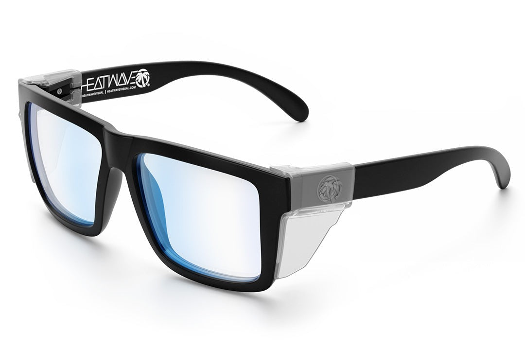 Heat Wave Visual XL Vise Sunglasses with black frame, clear blue blocker lenses and clear side shields.