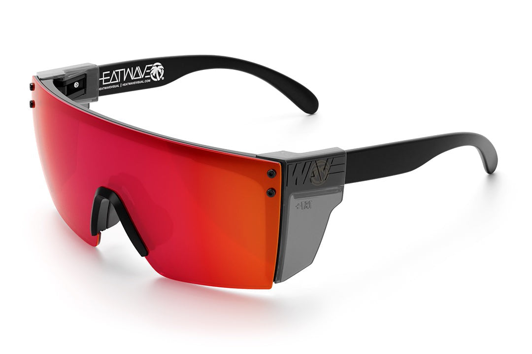 Heat Wave Visual Lazer Face Z87 Sunglasses with black frame, firestorm red lens and smoke side shields.