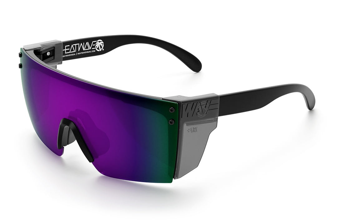 Heat Wave Visual Lazer Face Z87 Sunglasses with black frame, ultra violet lens and smoke side shields.