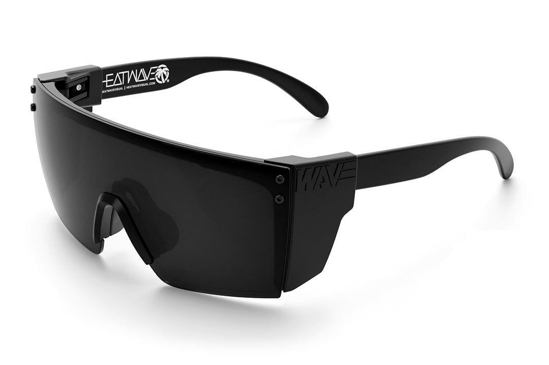 Heat Wave Visual Lazer Face Sunglasses with black frame, anti fog black lens and black side shields.