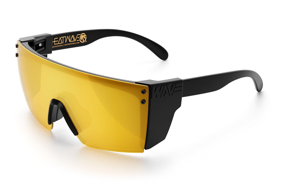 Heat Wave Visual Lazer Face Z87 Sunglasses with black frame, gold lens and black side shields.