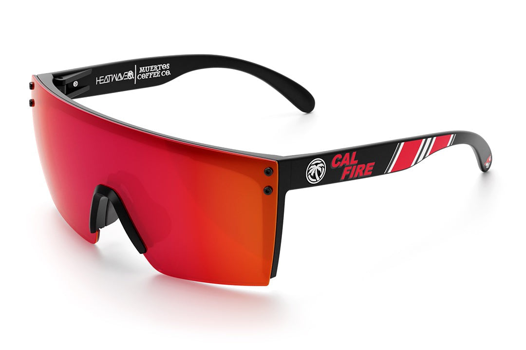 Heat Wave Visual Lazer Face Z87 Sunglasses with black frame, cal fire print arms and firestorm red lens.