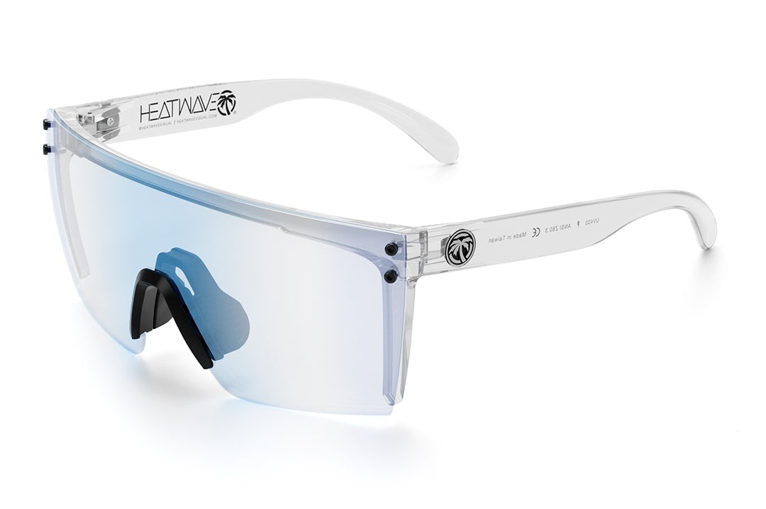 Heat Wave Visual Lazer Face Z87 Sunglasses with clear frame, black nose piece and clear blue blocker lens.