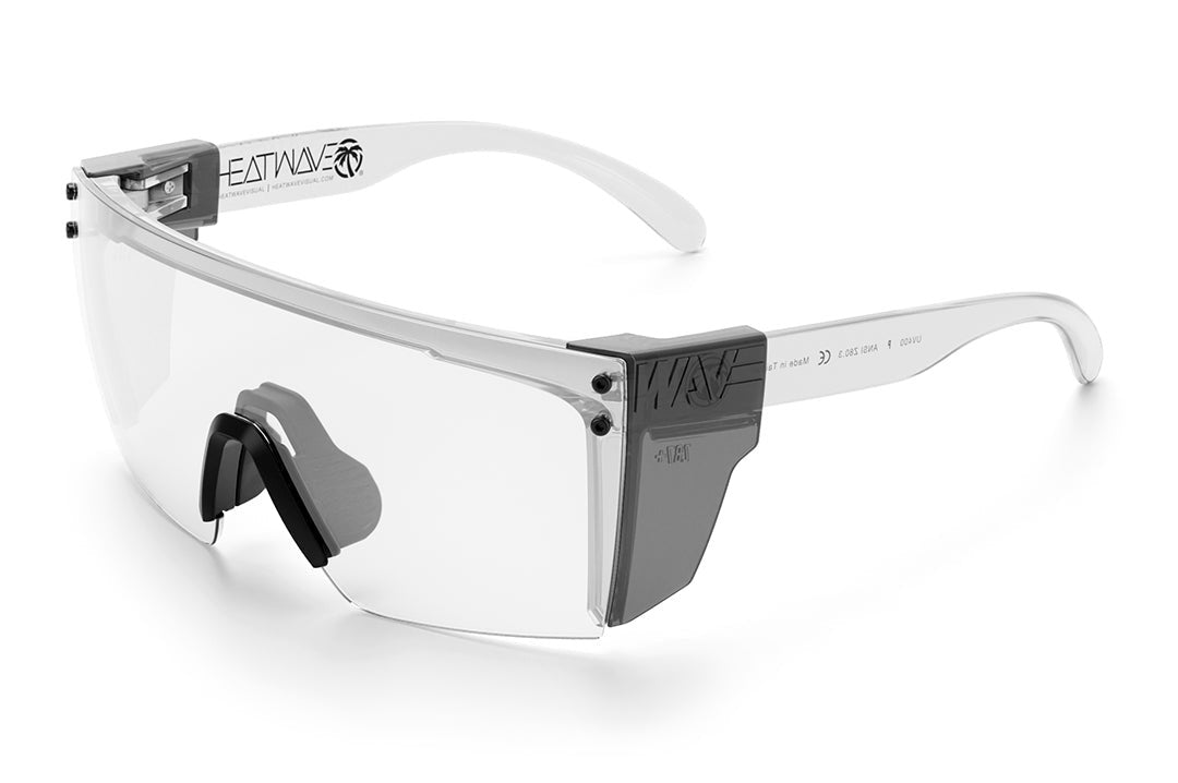 Heat Wave Visual Lazer Face Z87 Sunglasses with clear frame, Black nose piece, clear lens and smoke side shields.