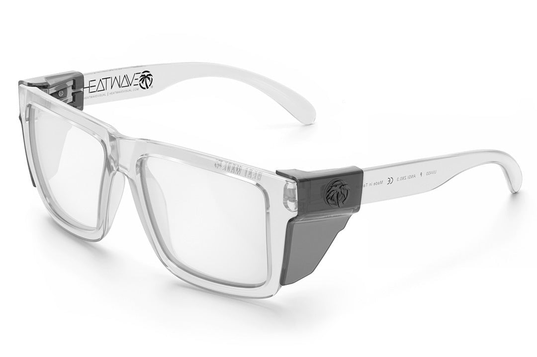 Heat Wave Visual XL Vise Sunglasses with clear frame, clear lenses and smoke side shields.