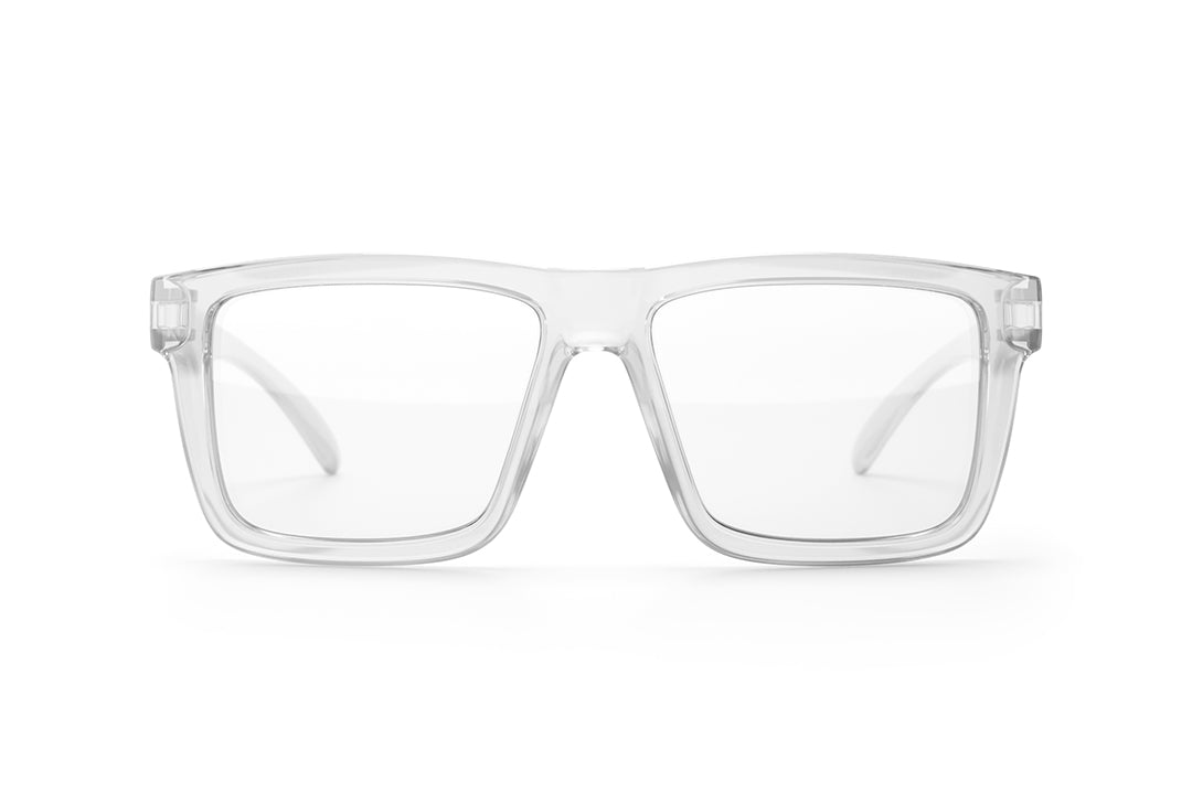 Front view of Heat Wave Visual XL Vise Sunglasses with clear frame and clear lenses.