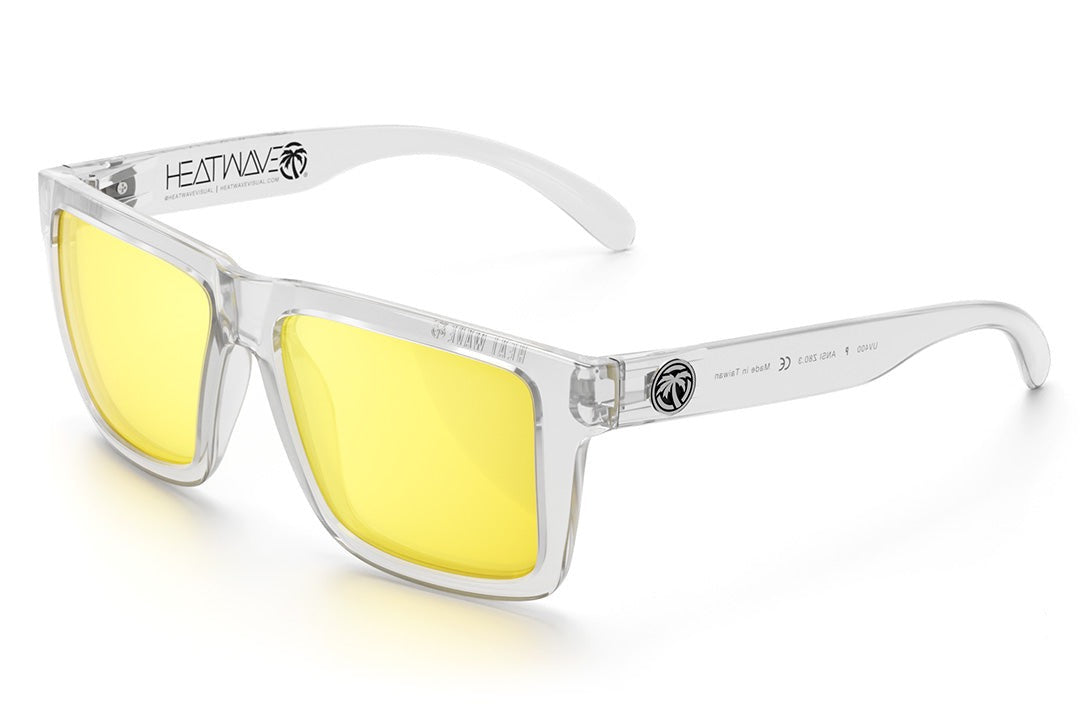 Heat Wave Visual XL Vise Sunglasses with clear frame and hi-vis yellow lenses.