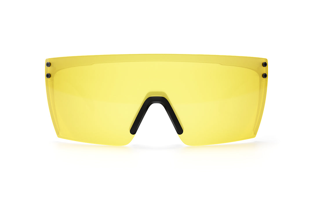 Front view of Heat Wave Visual Lazer Face Z87 Sunglasses with clear frame, black nose piece and hi-vis yellow lens.