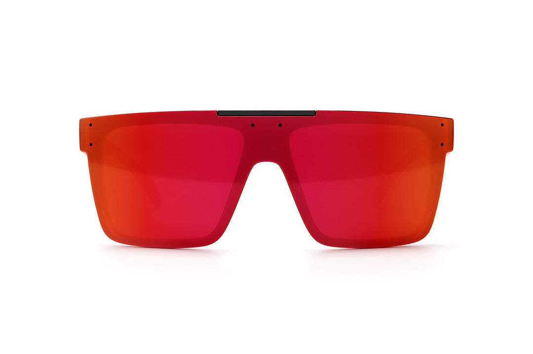 Front of Heat Wave Visual Quatro Sunglasses with neon red frame, gridwave print arms and firestorm red lens.