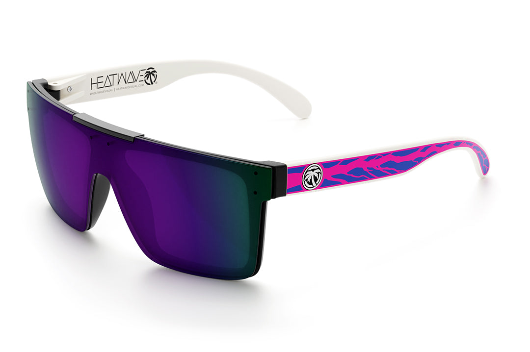Heat Wave Visual Quatro Sunglasses with black frame, jet ski print arms and ultra violet lens.