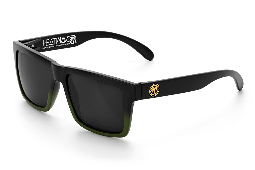 Heat Wave Visual Vise Sunglasses with OD green fader frame with black lenses.