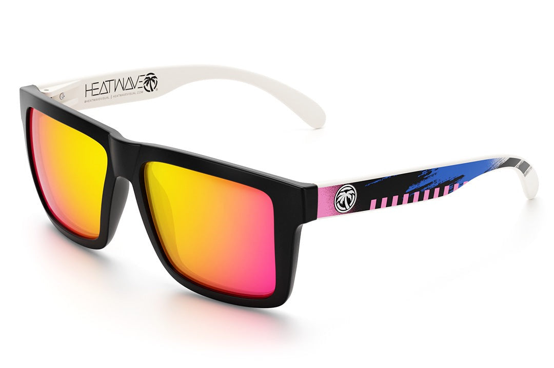 Heat Wave Visual XL Vise Sunglasses with black frame, saga print arms and tropic pink yellow lenses.