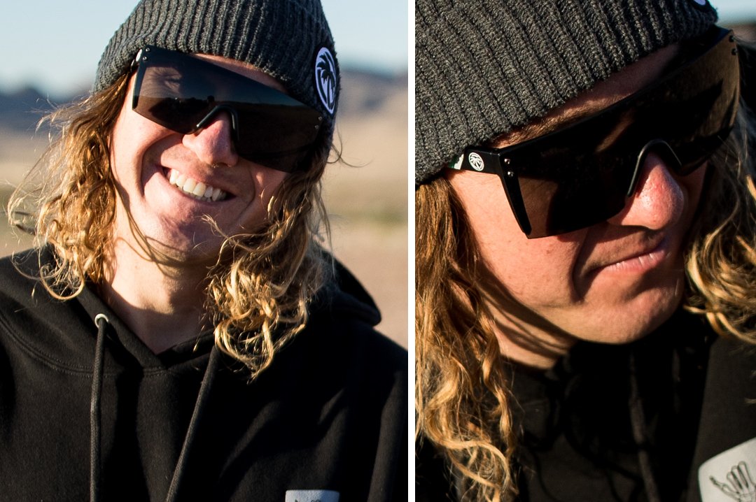 Blake Wilkey wearing Heat Wave Visual Lazer Face Z87 Sunglasses with black frame and black lens.