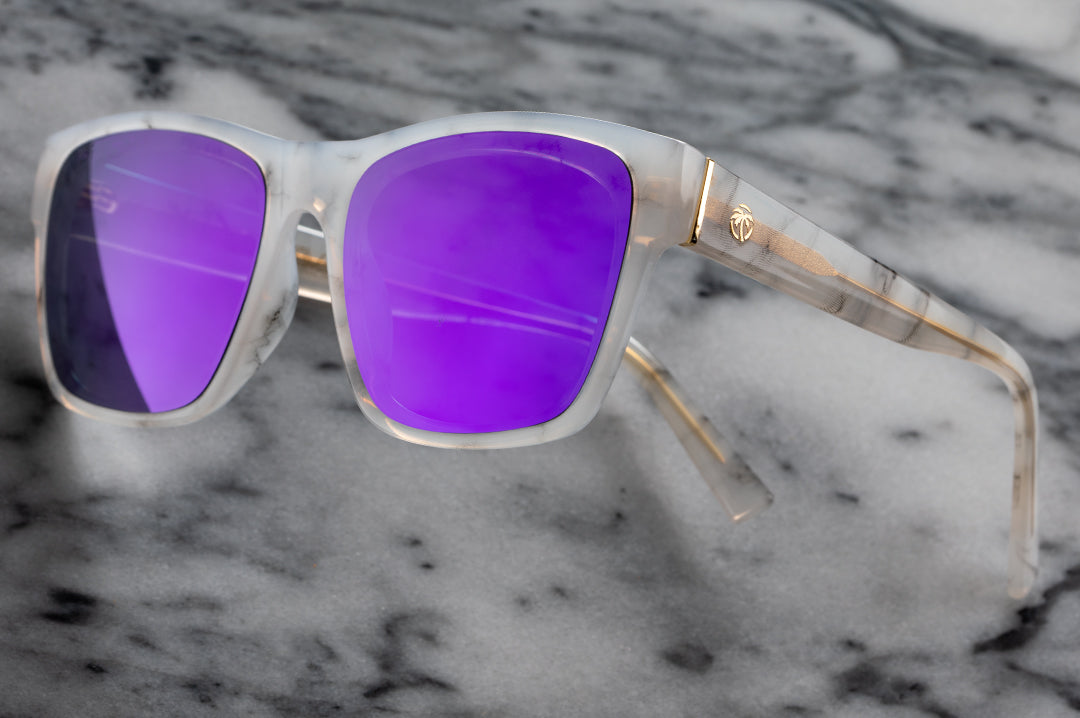 Side view of Heat Wave Visual Womens Marylin Sunglasses with marble frame and ultra violet lenses.