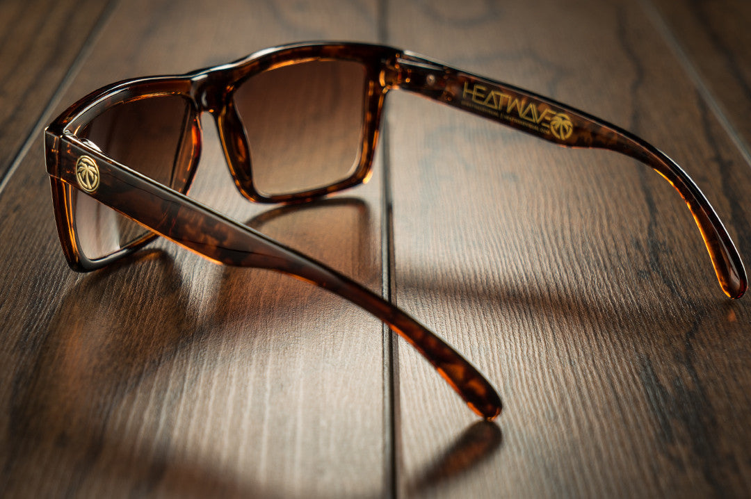 Back view of Heat Wave Visual Vise Sunglasses with tortoise frame and brown gradient lenses.