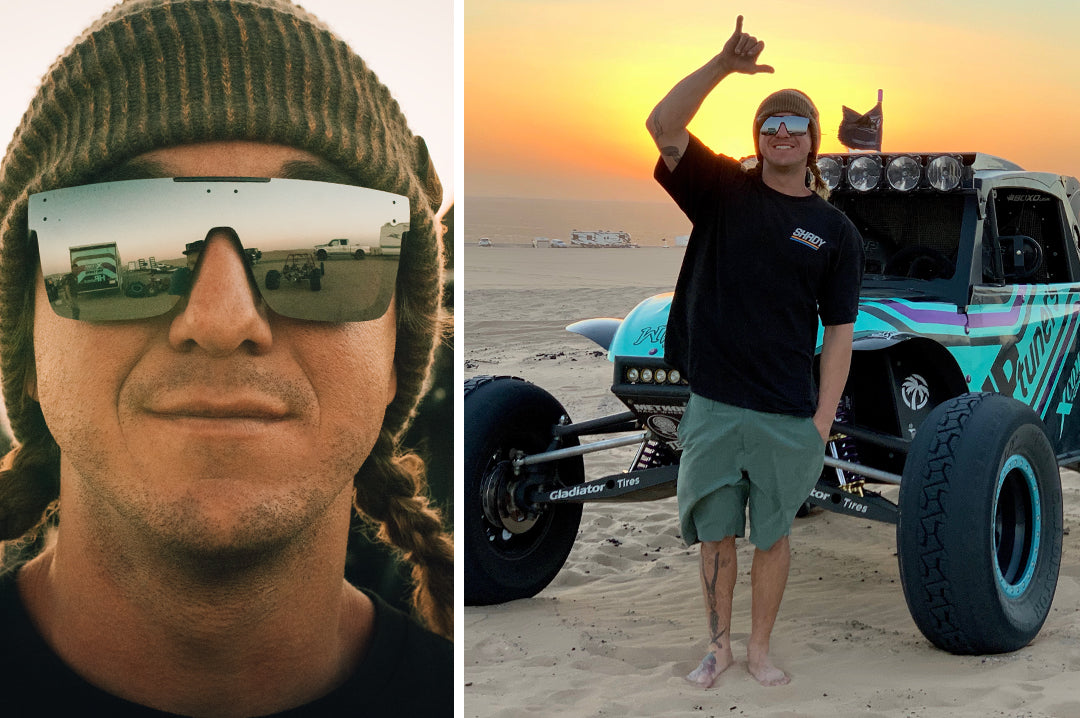 Blake Wilkey professional shredder wearing Heat Wave Visual Quatro Sunglasses with black frame and silver lens.