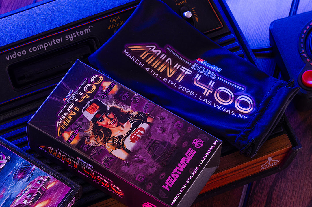 Mint 400 event posters on a vintage video game console.