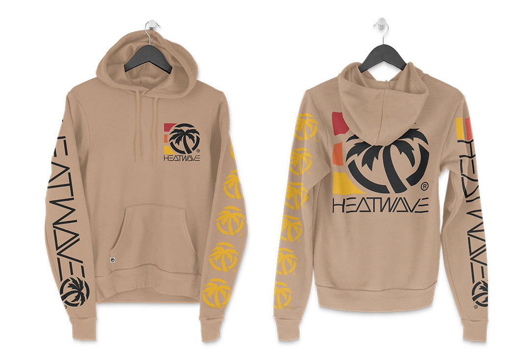 Front and back of the Heat Wave 3 Stripe Hoodie - Sandstone on a white background