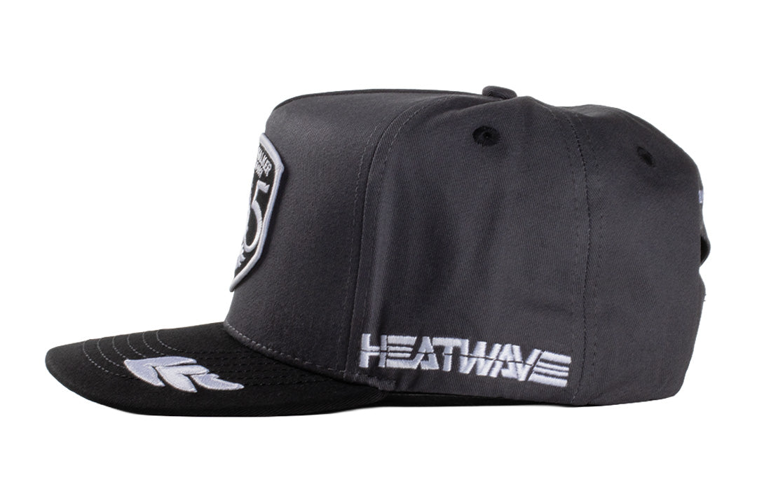 Side angle of the Heat Wave x 805 Properly Chill Hat - Grey on a white background