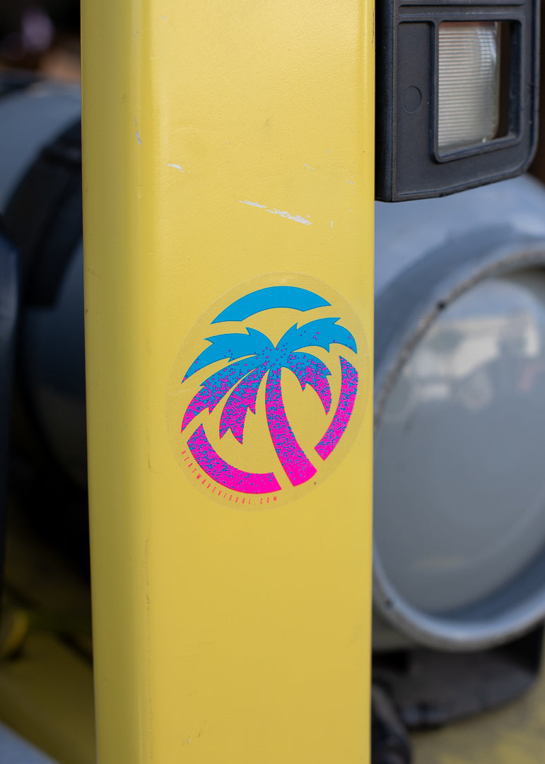 Heat Wave Visual Palm Tree Teal and Pink Sticker 
