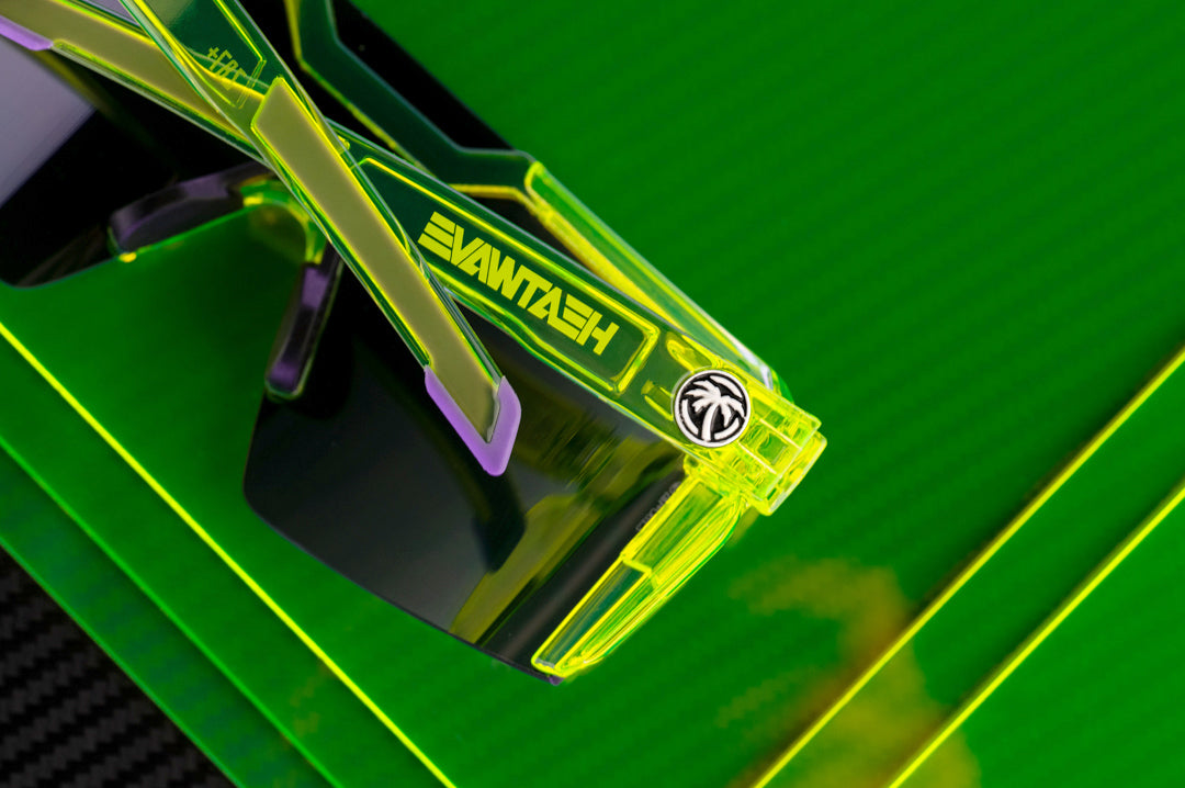 Backside shot of the Future Tech Sunglasses: Antifreeze Z87+ on a neon green platform