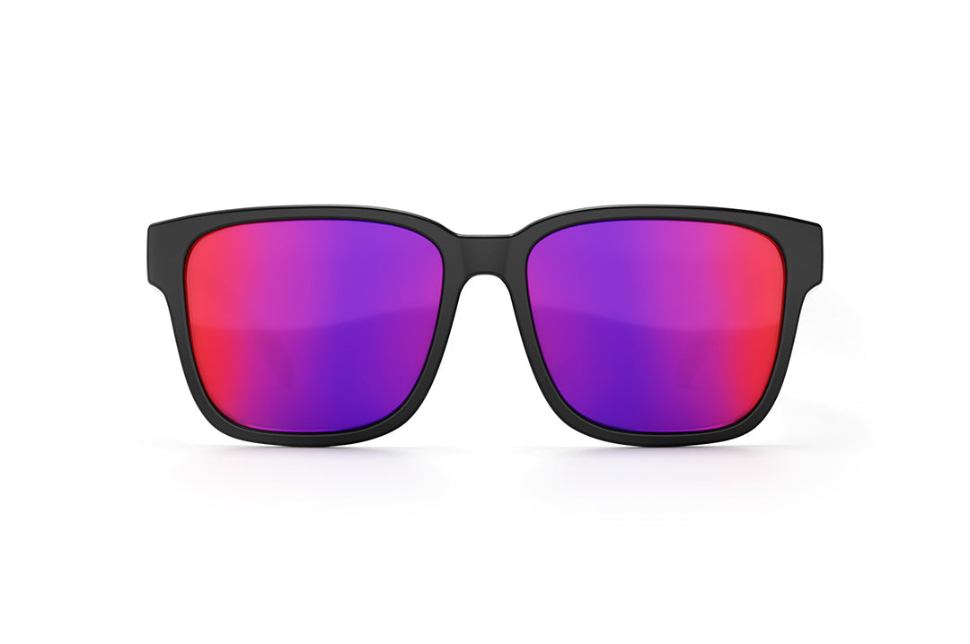 Front of Heat Wave Visual Apollo Sunglasses with black frame and atmosphere blue red lenses.