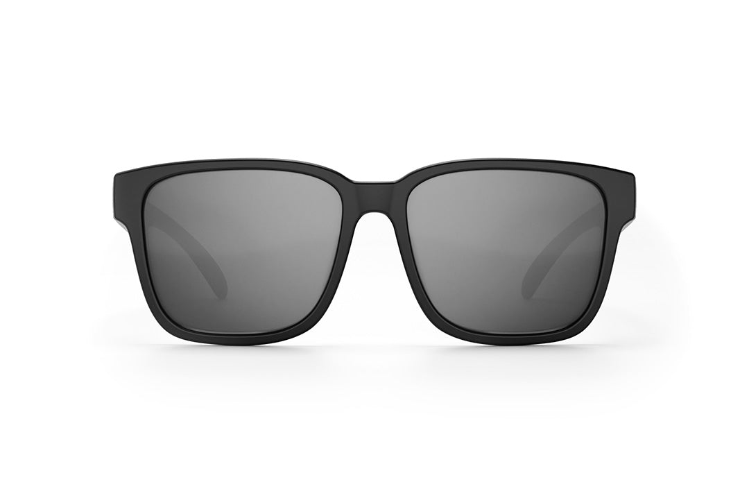 Front of Heat Wave Visual Apollo Sunglasses with black frame and silver lens.