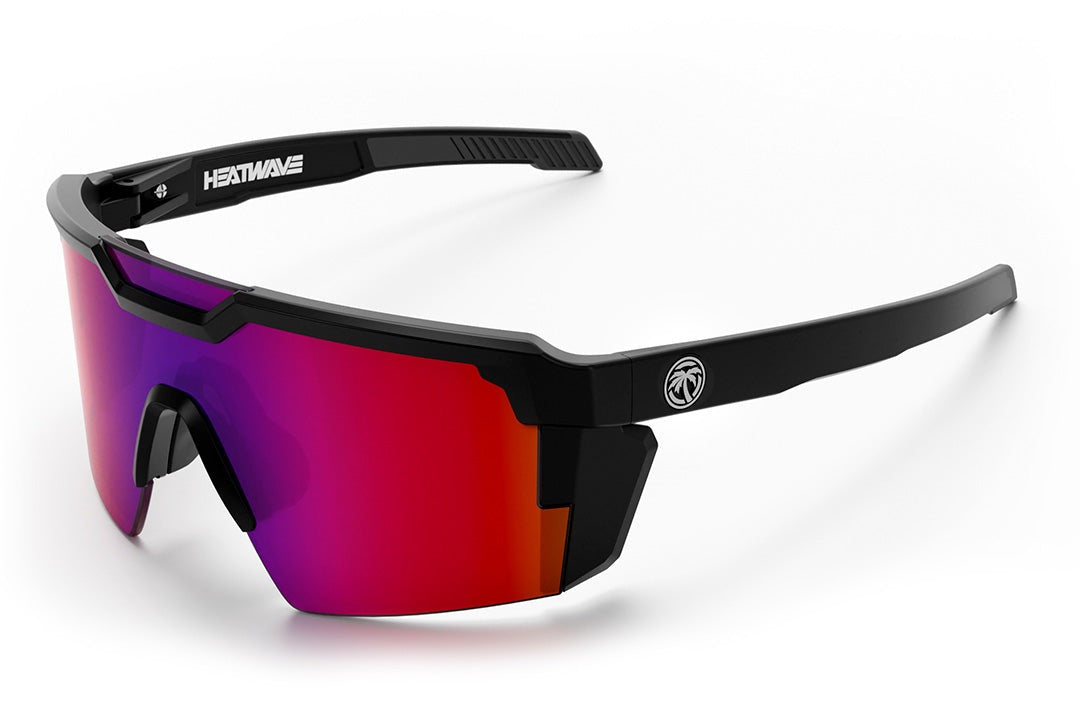Heat Wave Visual Future Tech Sunglasses with black frame and atmosphere red blue lens.