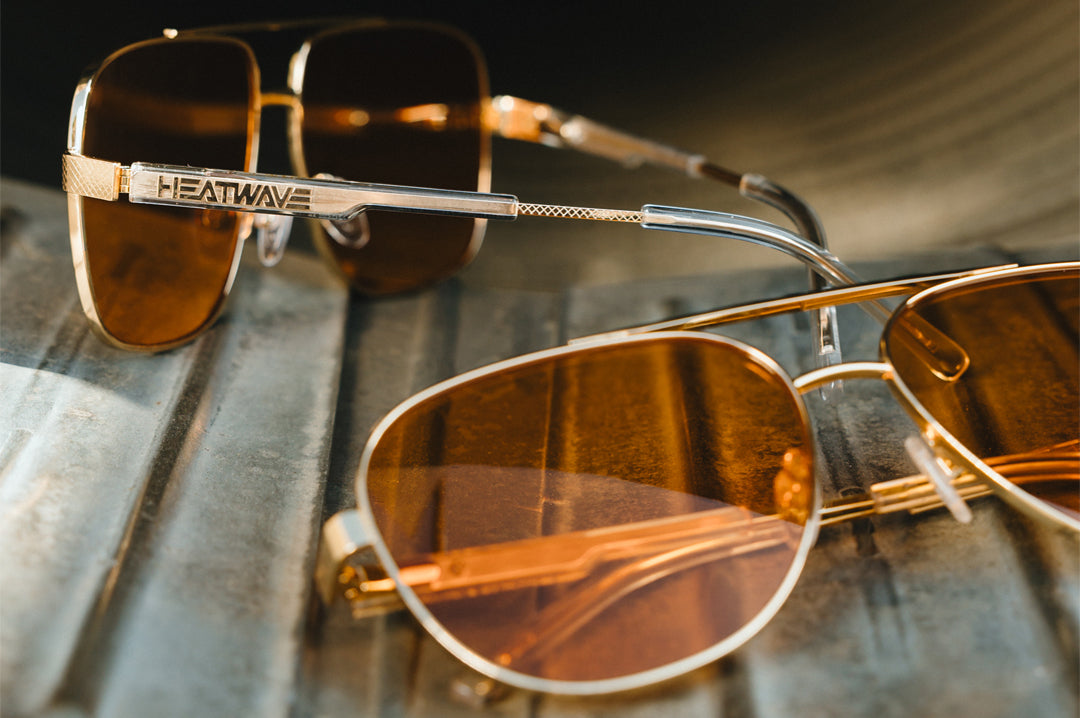 Incline Sunglasses: Polished Gold Frame Amber Lens | Heat Wave Visual