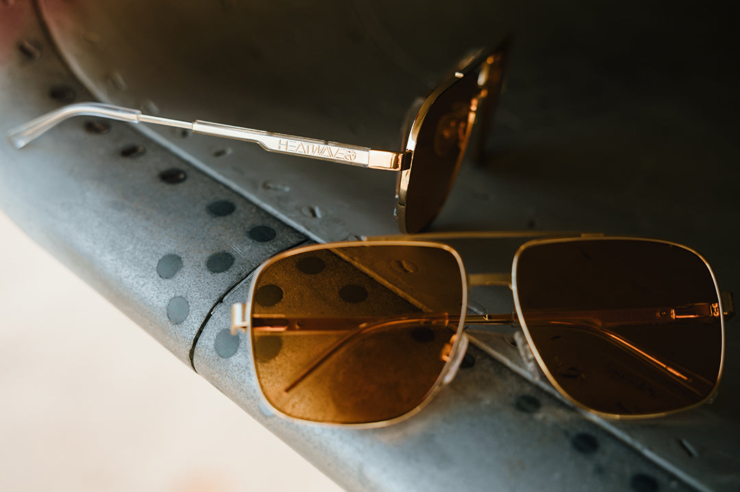 Nimitz Sunglasses: Polished Gold Frame Amber Lens | Heat Wave Visual