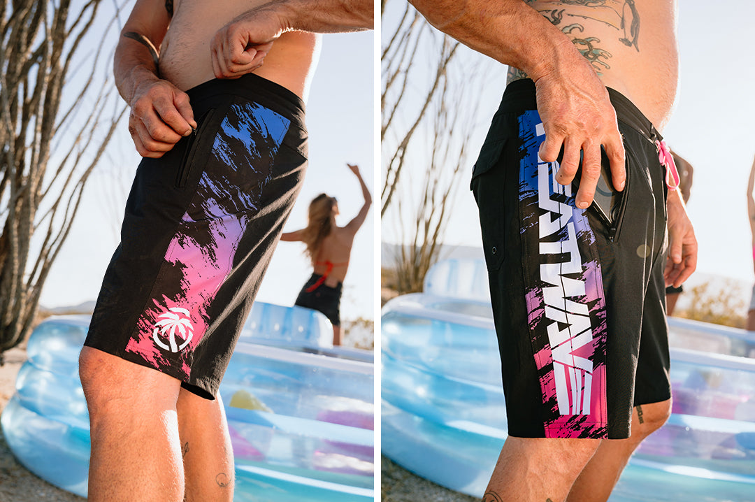 Man wearing the Heat Wave Baja Nights Hybrid Shorts