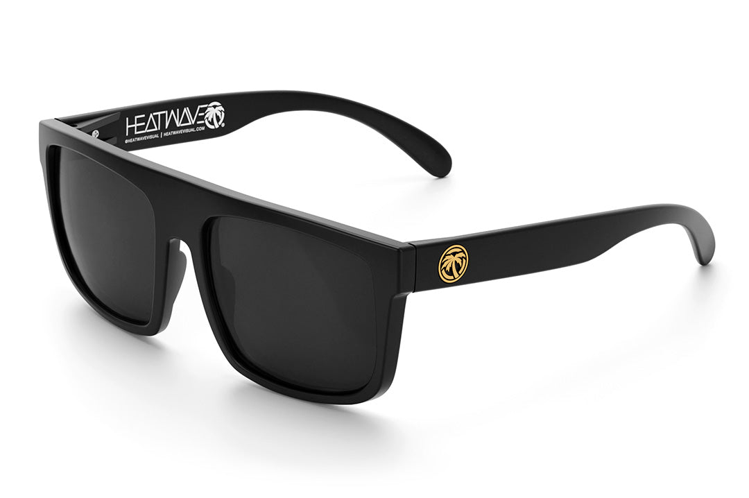 Heat Wave Visual Regulator Sunglasses with black frame and black lenses.